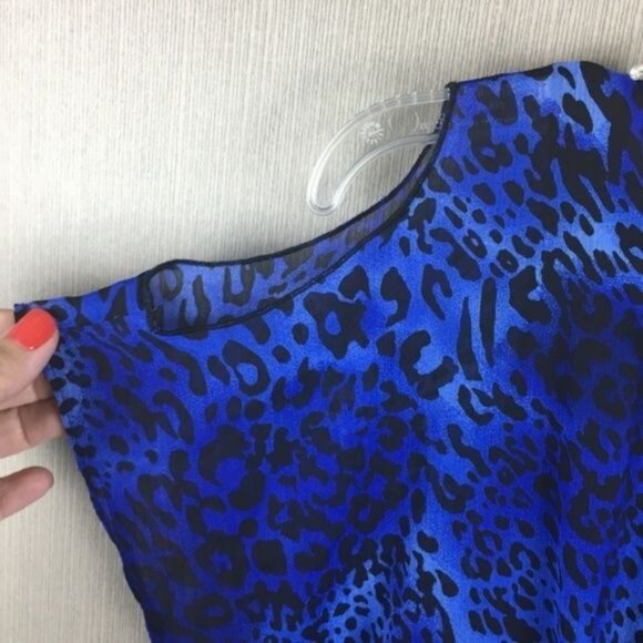 W118 by Walter Baker Blue Leopard Print Sleeveless Dress With Back Zipper & Poly - Picture 5 of 9